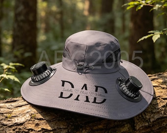 Chapeau de ventilateur solaire brodé à large bord pour hommes, chapeau de pêche en plein air personnalisé, chapeau de bob, fête des pères, cadeau pour papa, cadeau pour lui