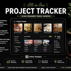 All-in-One Business Project Planner | Notion Project Dashboard, Task Tracker, Team Management & Productivity Hub