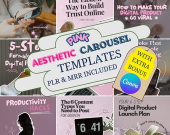 Modelli di carosello Instagram con estetica rosa / Marketing senza volto / Modificabile con Canva / MRR PLR, BO9