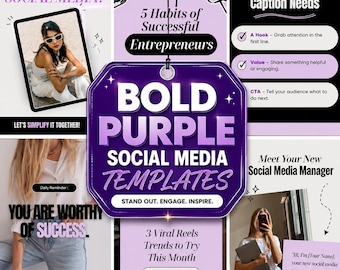 Modelli per social media viola acceso, prodotto digitale PLR MRR (Canva)B10