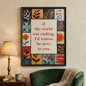 Illustrazione personalizzata con patchwork floreale e citazione, poster con tipografia botanica personalizzata