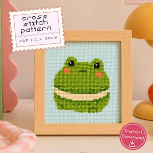 Cute Frog Macaron Cross Stitch Pattern PDF | Kawaii Dessert Frog Embroidery Pattern | Animal Cross Stitch | Instant Download