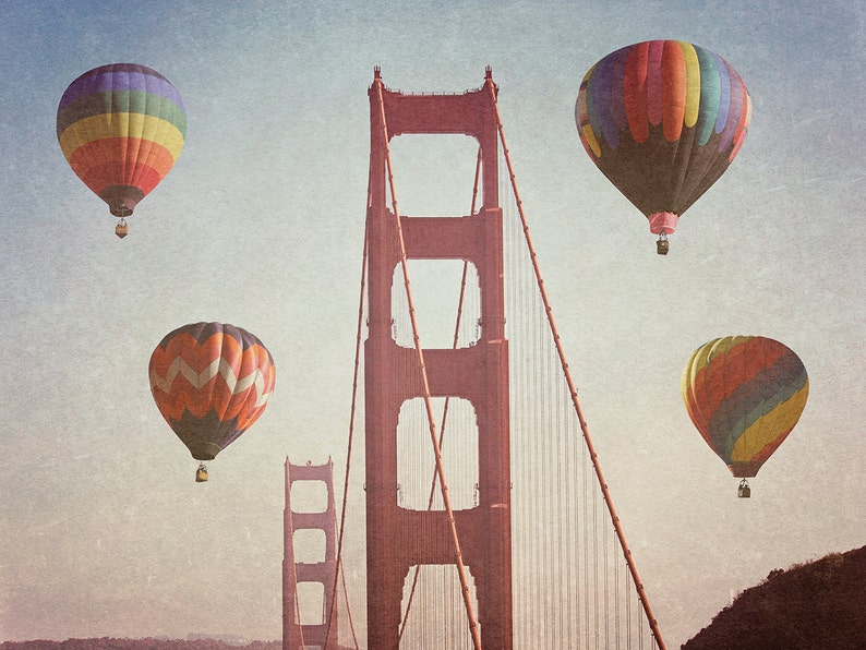 Golden Gate Bridge Balloons photograph San Francisco 8x10 photograph California fine art print hot air balloom photography image 1