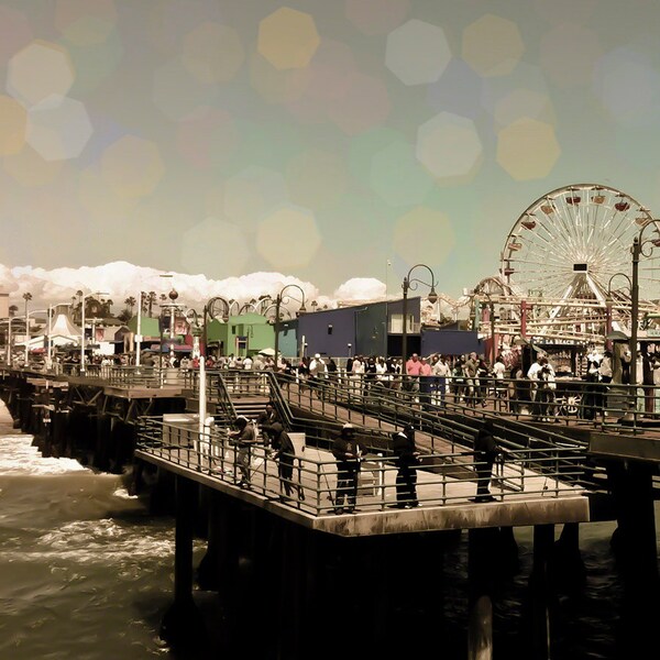 8x10 photograph - "Santa Monica Pier" - fine art print - California - ferris wheel carnival - ocean - landscape art