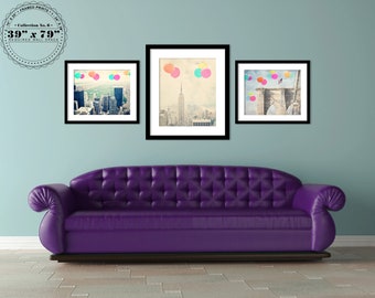 New York City - Large Wall Prints - set of 3 photographs - Vintage New York - Balloons over the City