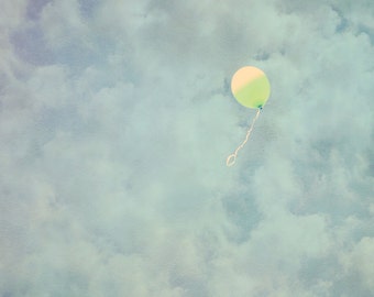Balloon Photo - 8x10 photograph  - fine art print - vintage photography - whimsical nursery art  - balloon art - clouds