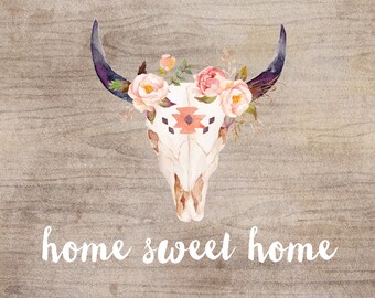 Home Sweet Home - tribal artwork - fine art print - watercolor print - gift for new home - wood print