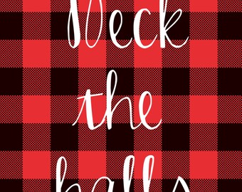 Christmas Art - Holiday Print - Chalk Print - Instant Download - Living Room Decor - Holidays - Deck the Halls - Plaid