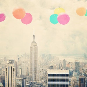 New York Photography - Pastel Balloons - art for kids - modern photography - Manhattan  - New York skyline - balloons - city artwork