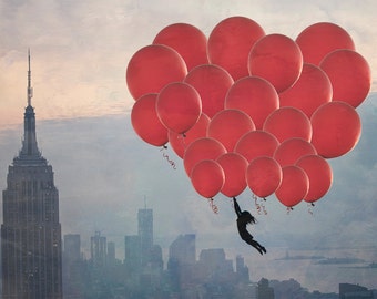 New York City - 8x10 photograph - "Floating over the City" - fine art print - vintage photography - whimsical nursery art  - NYC skyline