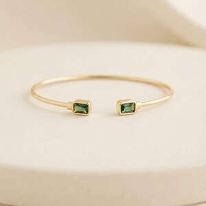Emerald Cut Birthstone Cuff Bracelet, Minimalist Open Bangle, Dainty Gold Plated Brass Bracelet, Multi Pack 3, 5, 10, Bridesmaid Gift