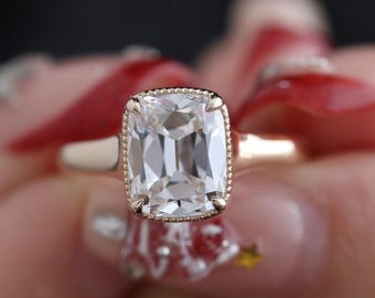 2.01ct Alter Mine Cut Kissen Labor gewachsener Diamant Ring Gold Vintage Solitär Verlobungsring