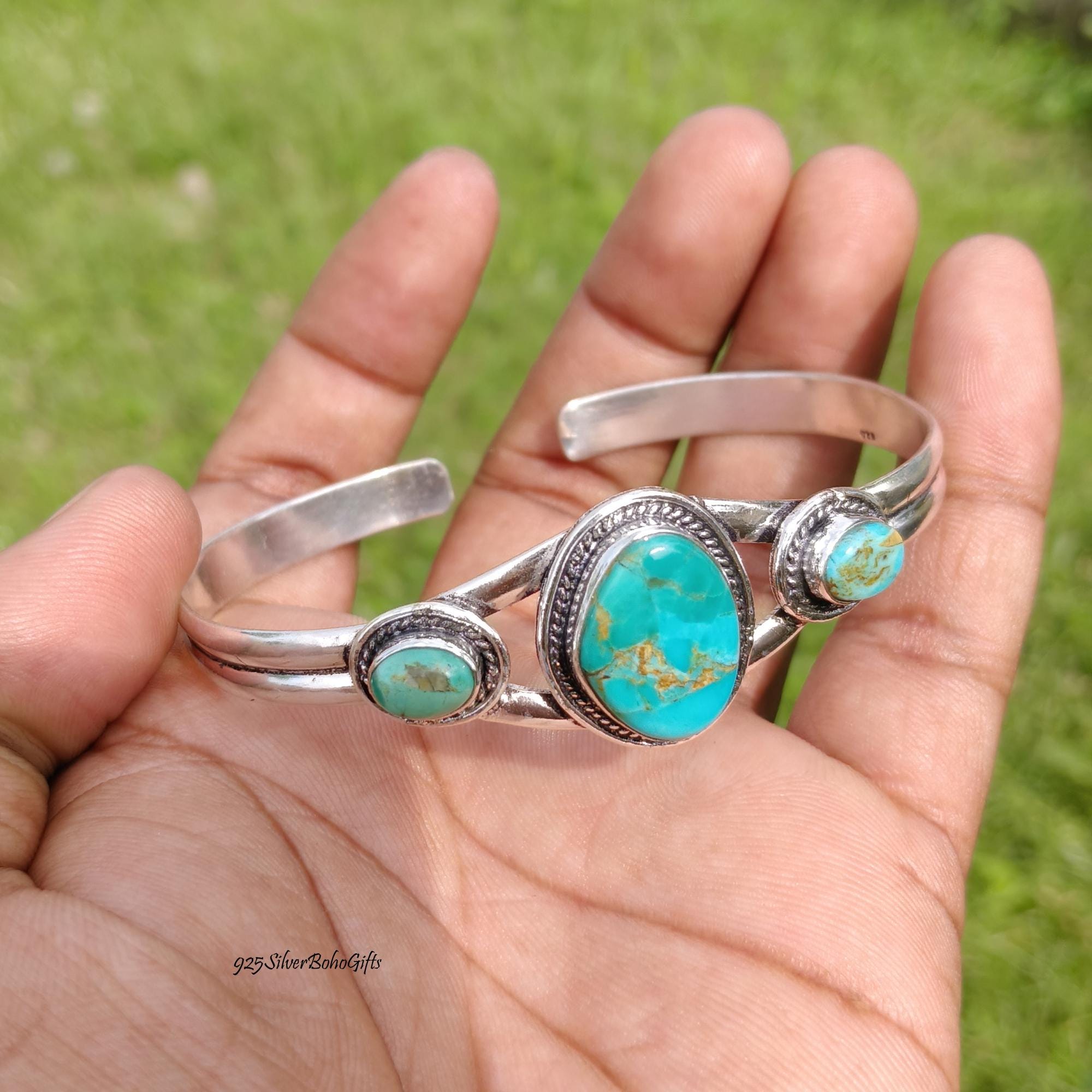 Silver Turquoise Bangle - Etsy