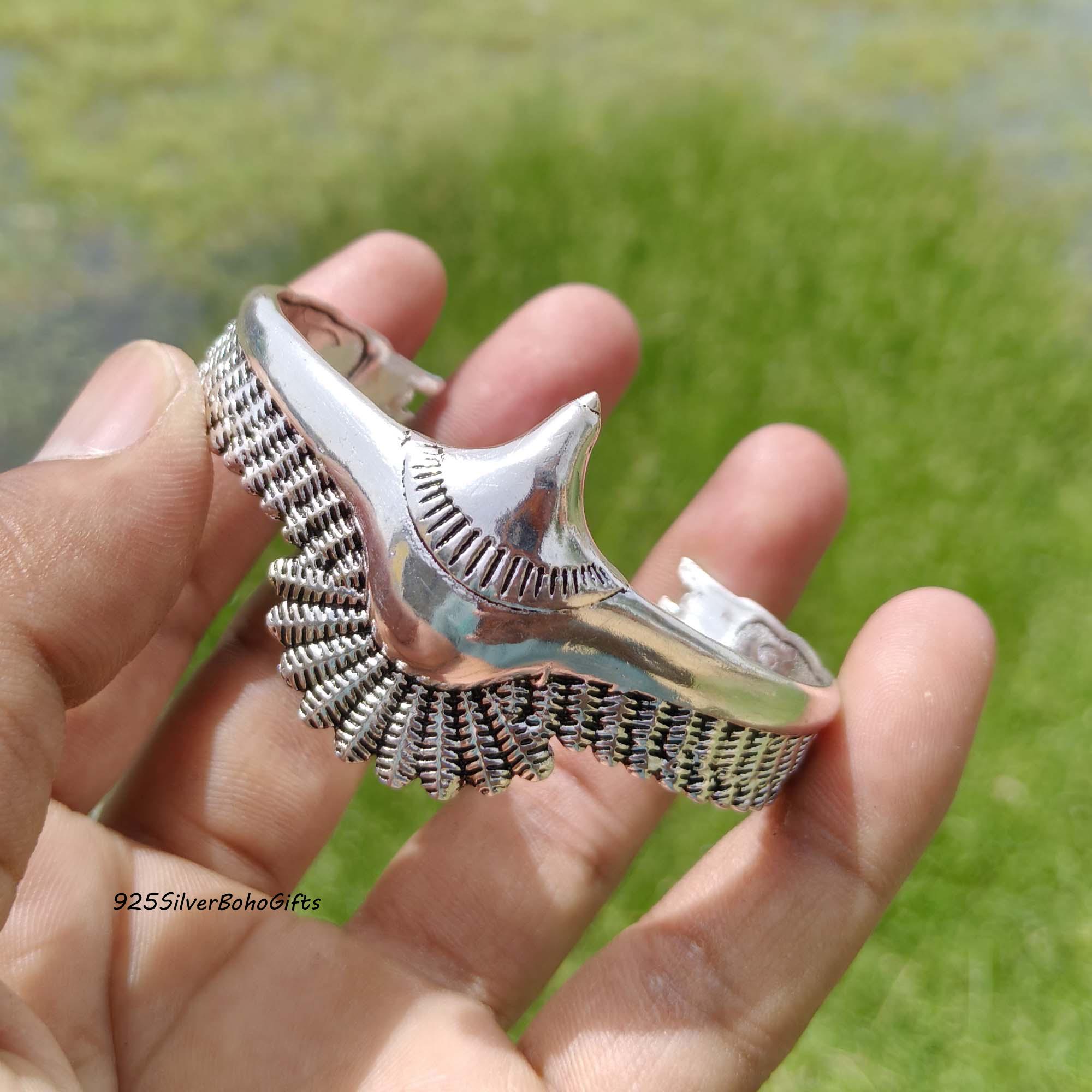 Silver Eagle Cuff Bracelet Boho Native American Style Eagle Wing