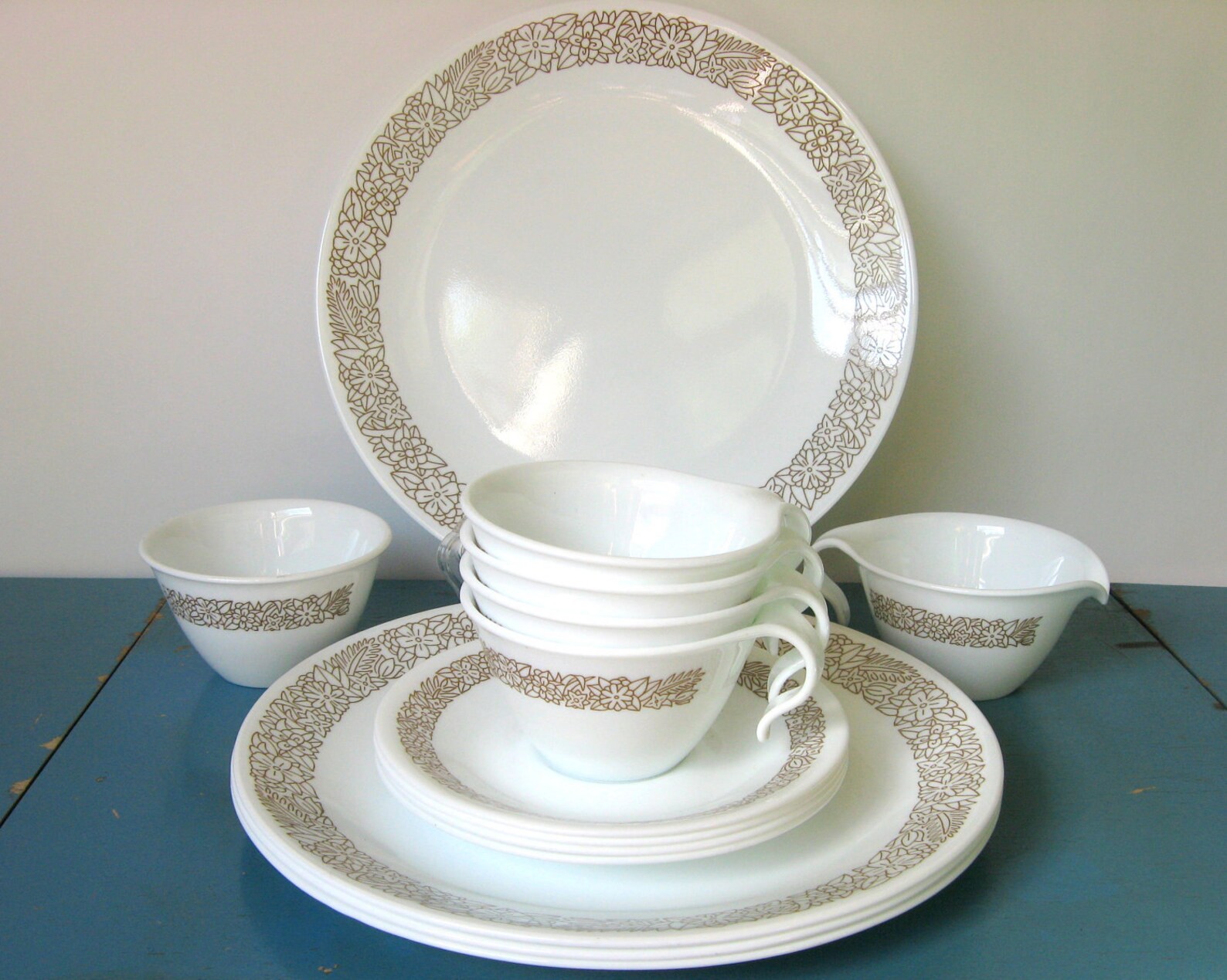 14Pc Corelle Woodland Brown Dinnerware Set Etsy