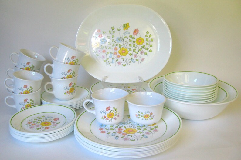 48Pc Corelle Meadow Dinnerware Set for 8 Etsy