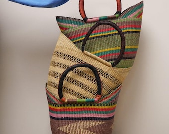 Grote U-vormige marktmand//Handgeweven mand//Shopper//Boerenmand//Opbergmanden//Beste cadeau voor moeders