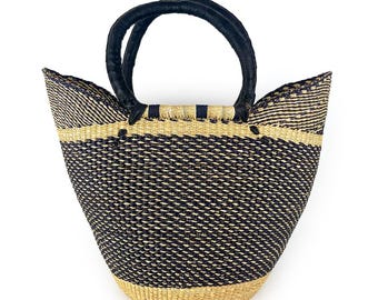 Large U-Shaped Market Basket//Handwoven Basket//ShopperBasket//Farmers Basket//Storage baskets//Best gift for mothers