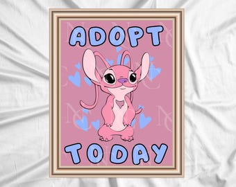 Adopt an Angel Sign Printable | Pink Stitch Birthday Party Decor | Instant Download Adoption Station Poster