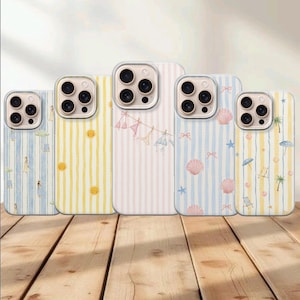 Cover per telefono a righe, stile spiaggia estiva, per iPhone 17 Pro Max, 16e, 15, 14, 13 Samsung S26 Ultra, S25 FE, A57, A56, Pixel 10, 9