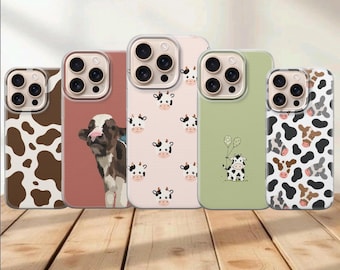 Leuk telefoonhoesje met koeprint en boerderijdieren voor iPhone 17 Pro Max, 16e, 15, 14, 13, Samsung S26 Ultra, S25 FE, A57, A56, Pixel 10, 9