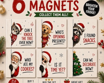 Funny Christmas Magnets | Cute Holiday Fridge Magnet Set | Handmade Christmas Gift | Santa Cat Dog Raccoon Tree Magnet | Stocking Stuffer