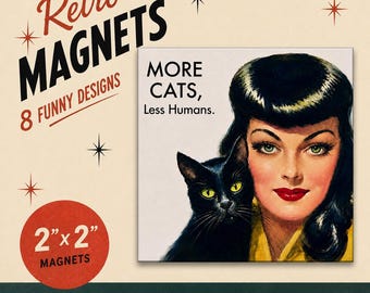 Funny Retro Magnet | Vintage Style Fridge Magnets | Cat & Dog Lover Gift | Mid Century Humor Magnets | Funny Refrigerator magnets