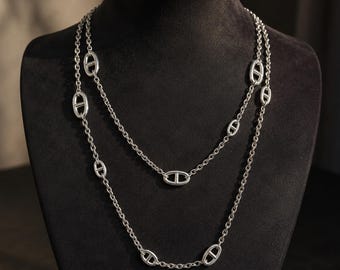 Lange Marine Mesh Kette für Frauen, Oval Gliederkette Halskette, Edelstahl Gold Layering Halskette, Geschenk für Sie