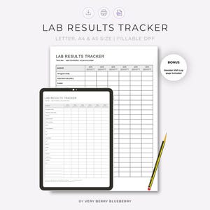 Registro de resultados de laboratorio (PDF imprimible y rellenable) / Registro de síntomas de análisis de sangre / Registro de pruebas médicas / Organizador de historiales médicos / Registro de visitas al médico