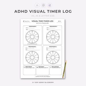 Visual Timer Log Printable ADHD Time Tracking Worksheet Focus Session Planner Time Blocking Tracker Productivity Log Deep Work Planner