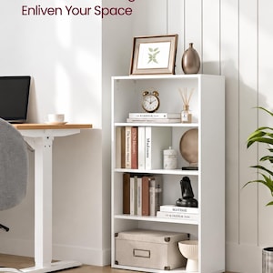 4 Tier Cloud White Bookcase, Open Storage Shelf for Home Office