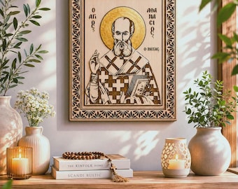 Laser gravierte kyrillische Ikone, 6 mm Birken-Sperrholz, religiöser Wohnkultur-Segen