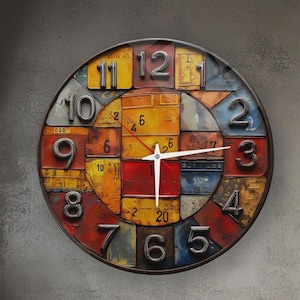 Orologio da parete industriale in vetro, decorazione retrò a patchwork colorato, arte vintage in stile loft.