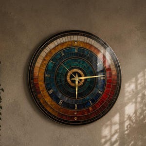 Astronomical Glass Wall Clock, Vintage Celestial Roman Numeral Statement Decor