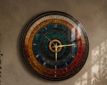 Reloj de pared de cristal astronómico, decoración vintage con números romanos y motivos celestiales.