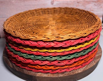 Set of 8  Vintage Woven Rattan Paper Plate Holders