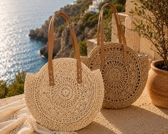 Boho Chic Rund Stråväska – Stor Elegant Sommarväska