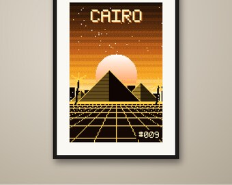 Cairo Pixel Art Poster, Synthwave Retro Gaming City Print, 8 Bit Wall Art, Printable, Instant Download, 8 Sizes
