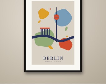 Berlin Abstract Poster, Paper Cut Out Style City Print, Boho Modern Wall Art, Printable, Instant Download, 8 Sizes