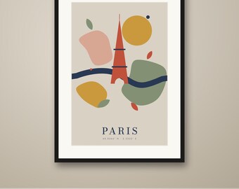 Paris Abstract Poster, Paper Cut Out Style City Print, Boho Modern Wall Art, Printable, Instant Download, 8 Sizes