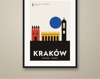 Krakow Bauhaus Poster, Minimalist Geometric City Print, Modern Travel Wall Art, Printable, Instant Download, 8 Sizes
