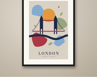 London Abstract Poster, Paper Cut Out Style City Print, Boho Modern Wall Art, Printable, Instant Download, 8 Sizes