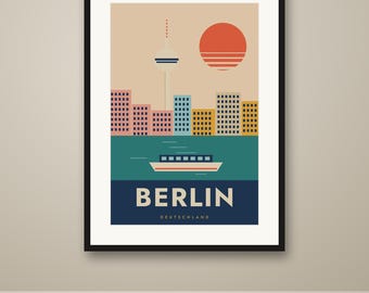 Berlin Travel Poster, Mid Century Retro City Print, Vintage Style Wall Art, Printable, Instant Download, 8 Sizes