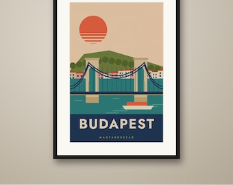 Budapest Travel Poster, Mid Century Retro City Print, Vintage Style Wall Art, Printable, Instant Download, 8 Sizes