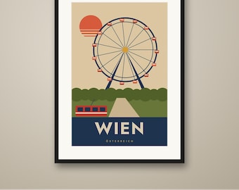 Vienna Travel Poster, Mid Century Retro City Print, Vintage Style Wall Art, Printable, Instant Download, 8 Sizes