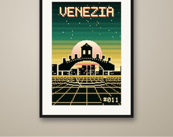 Venice Pixel Art Poster, Synthwave Retro Gaming City Print, 8 Bit Wall Art, Printable, Instant Download, 8 Sizes