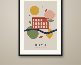 Rome Abstract Poster, Paper Cut Out Style City Print, Boho Modern Wall Art, Printable, Instant Download, 8 Sizes
