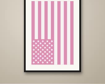 Pink American Flag Poster, Preppy USA Flag Wall Art, Coquette Dorm Decor, Printable, Instant Download, 8 Sizes