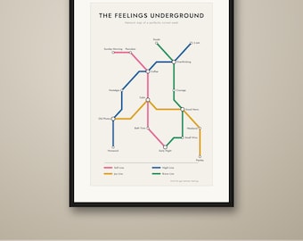 Feelings Metro Map Poster, Funny Subway Map Wall Art, Quirky Office Decor, Printable, Instant Download, 8 Sizes