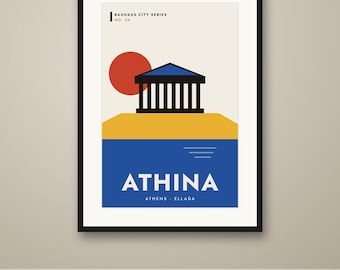 Athens Bauhaus Poster, Minimalist Geometric City Print, Modern Travel Wall Art, Printable, Instant Download, 8 Sizes